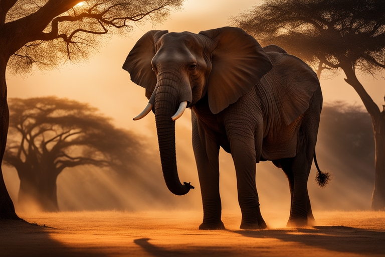 Un éléphant dans la savane pendant le soleil couchant illustrant le rêve de l'éléphant en Islam.